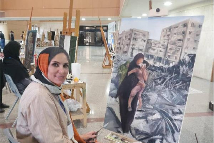 بانوی هنرمند البرزی، برگزیده بخش اصلی رویداد ملی نقاشی «هنر راویان غزه»